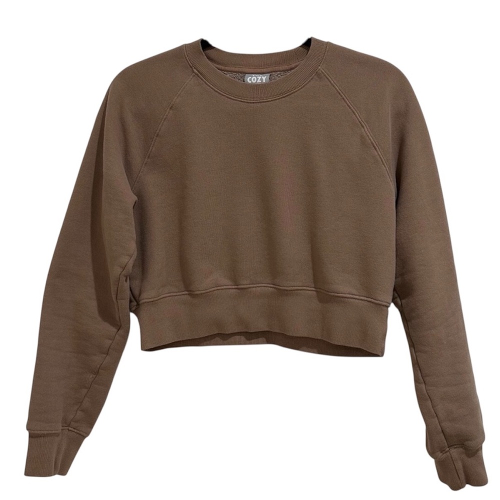 Aritzia TNA Perfect Fleece Cropped Sweatshirt Tan Beige Small